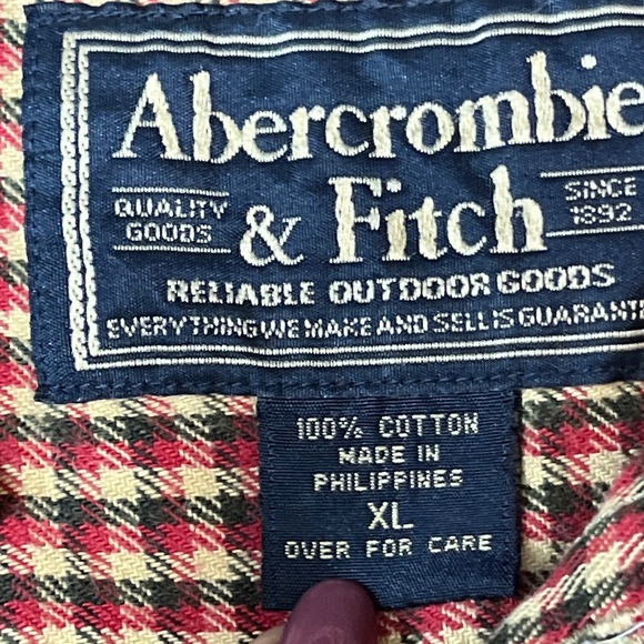 Y2K Abercrombie & Fitch men XL Red Tan checkered Shirt Long Sleeve Pocket Cotton - Picture 2 of 16